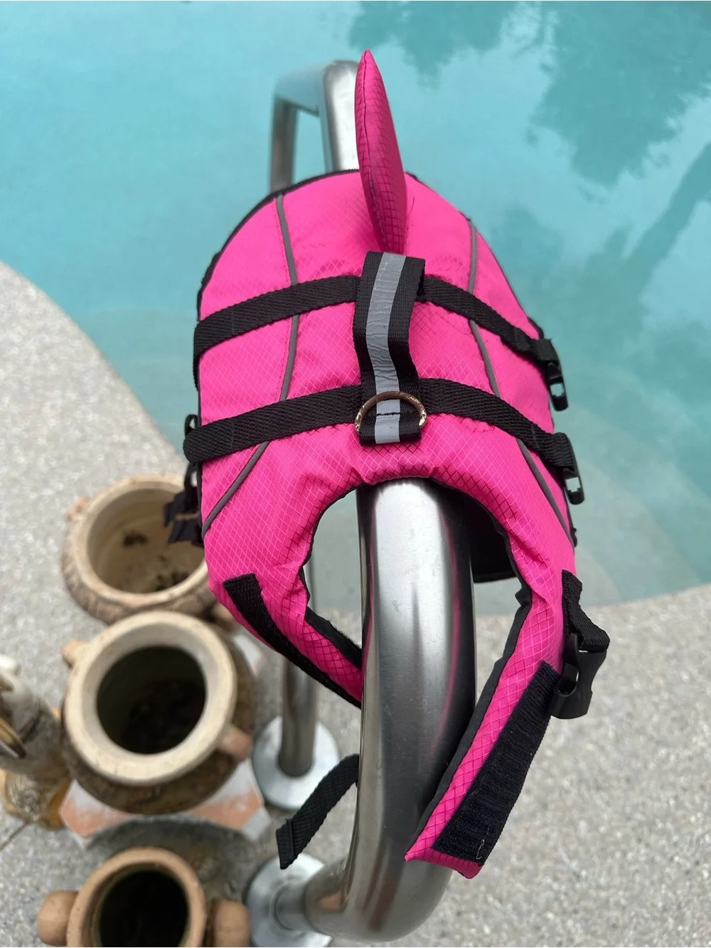 Bright Pink Dog Life Jacket with Shark Fin
